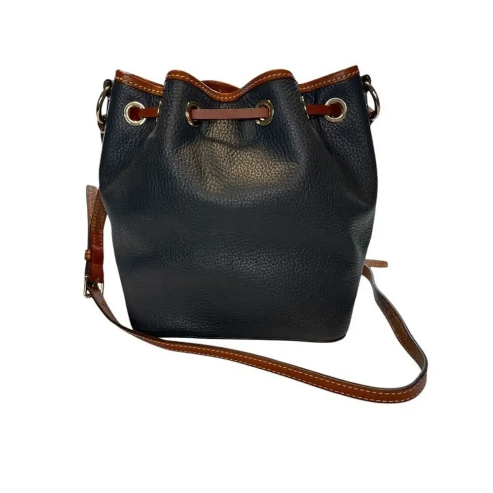Dooney & Bourke Drawstring Bucket Bag Navy Pebble Leather Tassel Closure - Picture 11 of 16